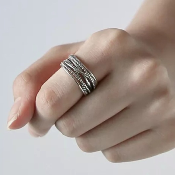 NEW•Silver 925 Twisted Rope Open style ring OS - Picture 2 of 4